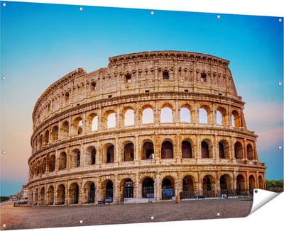 Gards Tuinposter Colosseum in Rome met de Blauwe Lucht - 180x120 cm - Tuindoek - Tuindecoratie - Wanddecoratie buiten - Tuinschilderij