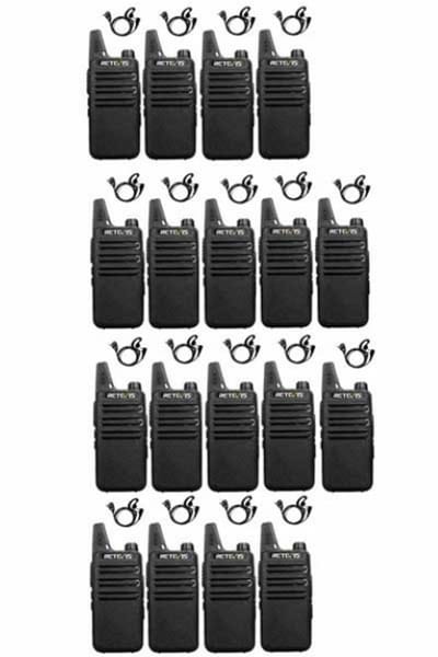 Set van 18 Retevis RT622 vergunning vrije UHF mini portofoons met G-shape oortje
