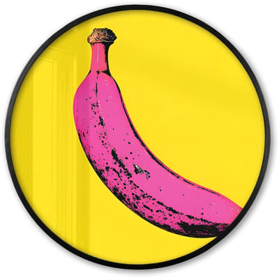 Poster in lijst Rond - Fotolijst 60x60 cm - Posters - Banaan - Grafisch - Geel - Ronde posterlijst zwart - Decoratie - Wanddecoratie woonkamer - Muurdecoratie slaapkamer
