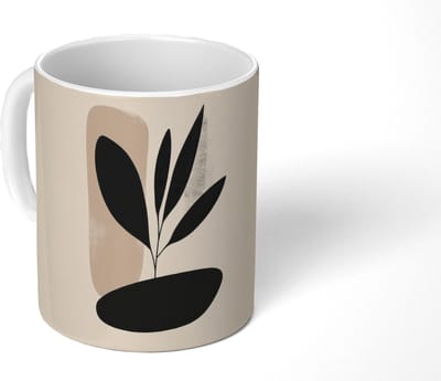 Mok - Koffiemok - Plant - Beige - Japandi - Mokken - 350 ML - Beker - Koffiemokken - Theemok