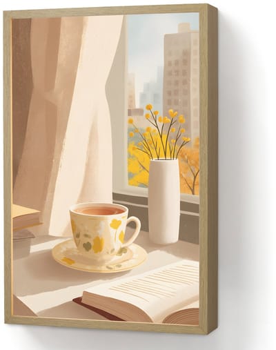 Wandlamp 40x60 cm - Oplaadbaar - Thee - Boek - Thee - Herfst - Wandlampen binnen woonkamer - Slaapkamer lamp - Decoratieve nachtlamp - Vloerlamp draadloos