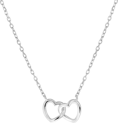 Lucardi Dames Ketting met hanger 2 harten - 925 Zilver - Ketting - Cadeau - 42 cm - Zilverkleurig