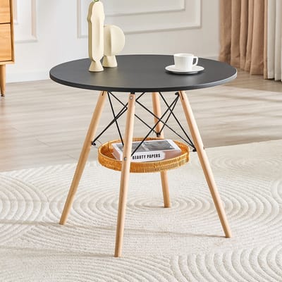 HAUSS SPOLE Ronde Eettafel - Compact Met Opbergmand - Voor Eethoek Balkon Of Werkkamer - Hout En MDF - 80 Cm - Zwart
