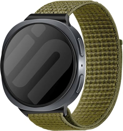 Strap-it Nylon bandje met klittenbandsluiting geschikt voor Samsung Galaxy Watch 9 (40/44mm) / Watch 8 (40/44mm) / 8 Classic (46mm) - olijf kleur