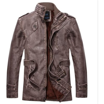 Wintermode Slim Fit Heren Gewassen Pu Lederen Jas Medium en Lang Verdikt Fluweel Heren Lederen Jas 4XL gray