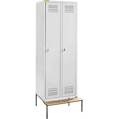 Schäfer Shop Genius Kledinglocker met zitbank, 2 compartimenten, 300 mm compartimentbreedte, veiligheidsdraaigrendelslot, lichtgrijs
