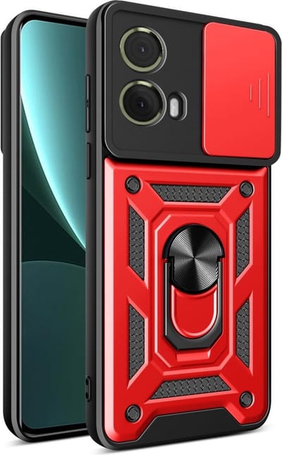 Coverup Hoesje - Geschikt voor Motorola Moto G85 Hoesje - Coverup Armor Ring Kickstand Back Cover met Camera Shield - Rood