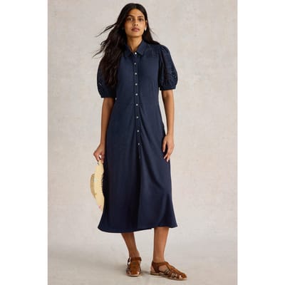 White Stuff Rua Broderie Shirt Dress Dark Navy Taglia: 10 REGULAR | Abiti Midi Outlet | Donna | Blu