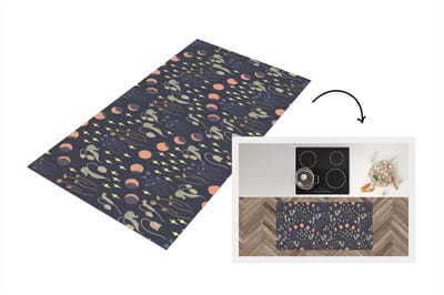 Keukenloper - Loper keuken - Ruimte - Maan - Sterren - Bloemen - Patroon - 120x60 cm - Keukenloper vinyl