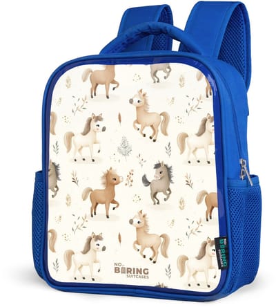 NoBoringSuitcases.com® - Rugzak blauw - Schooltas jongens - Patroon van veulens in beige en bruin kleuren - Kinder rugtas jongen - Boekentas kind - Kinderrugzak voor school - Schoolrugzak