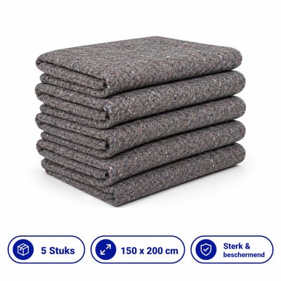 Verhuisdekens - Set van 5 - 150 x 200 cm - Meubeldekens / Opslagdekens - Beschermdekens voor Verhuizen & Opslag - Grijs | Propacker