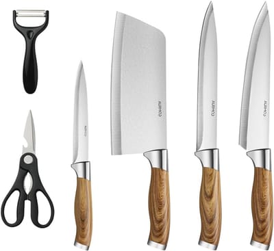 Keukenmessenset - Zilver - 6-delige Roestvrijstalen Messen Set met Handvat - Voor Thuis Koks