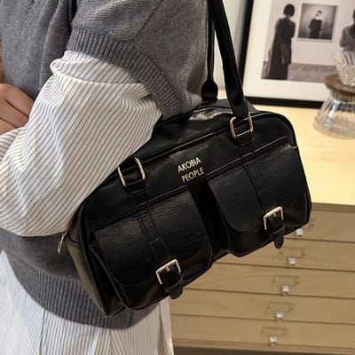 Retro Schoudertas met Grote Capaciteit voor Vrouwen In Herfst Nieuwe High-End Stijl Draagbare Crossbody Tas Modieuze Boston Tas gray