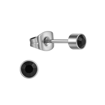 Aramat Jewels | Oorbellen | Zwarte kristal oorstekers – 4mm zilver RVS | | | |4mm | Staal | Kinderen, Volwassenen | Verkleurd niet