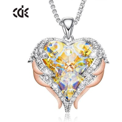 Sieraden Ocean Heart Ketting Vrouwelijke Engel Vleugels Kristal Sleutelbeen Ketting Ketting beige