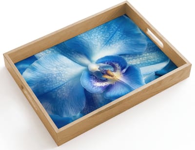 Dienblad hout 40x30 cm - Schootdienblad - Blauw - Orchidee - Elegeant - Borrelplank rechthoek - Plateau dienbladen