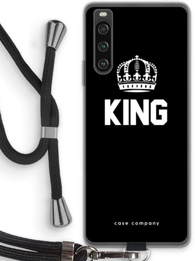 Case Company® - Hoesje met koord geschikt voor Sony Xperia 10 IV hoesje met Koord - King zwart - Telefoonhoesje met Zwart Koord - Bescherming aan alle Kanten en Over de Schermrand