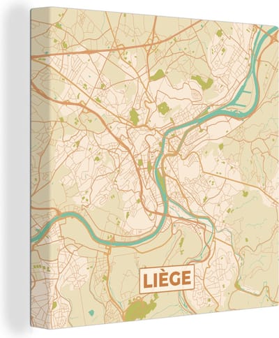 Canvas Schilderij Kaart - België - Stadskaart - Plattegrond - Liège - 20x20 cm - Wanddecoratie