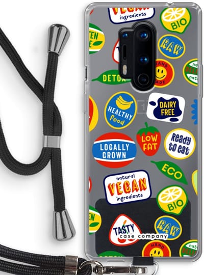 Case Company® - Hoesje met koord geschikt voor OnePlus 8 Pro hoesje met Koord - Fruitsticker - Telefoonhoesje met Zwart Koord - Bescherming aan alle Kanten en Over de Schermrand
