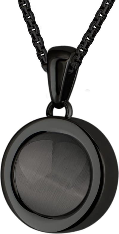 Quiges 12mm Mini Munt Hanger Zwart RVS Glans met Cat's Eye Grijs Munt en Box Ketting Ankerketting 42-46cm