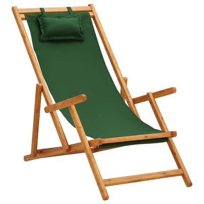 vidaXL - Opklapbare - stoel - van - massief - eucalyptushout - en - stof, - groen