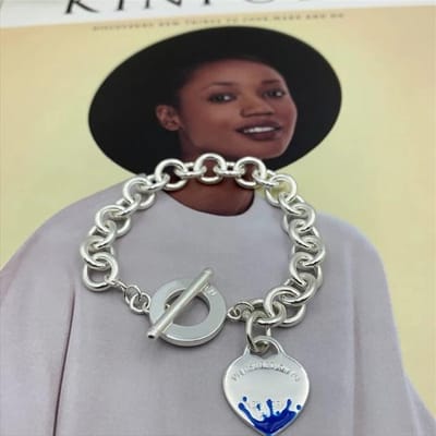 Bracelet Cœur d'Amour en Argent Sterling S925, Style Mode Classique, Bijou de Haute Qualité, Original 1:1, Cadeau d'anniversaire 20cm bleu