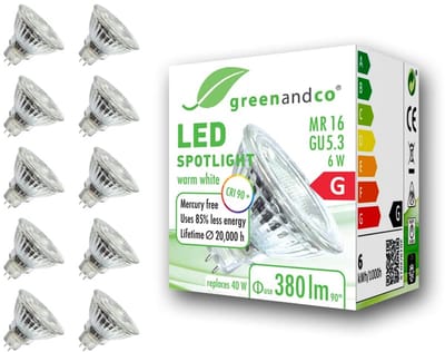 10x LED Spotlights 6W Warm White 3000K MR16 GU5.3 - Flikkervrij & Energiezuinig