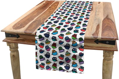 ABAKUHAUS – Uilen tafelrunner – koffiethema, 40x180 cm, veelkleurig