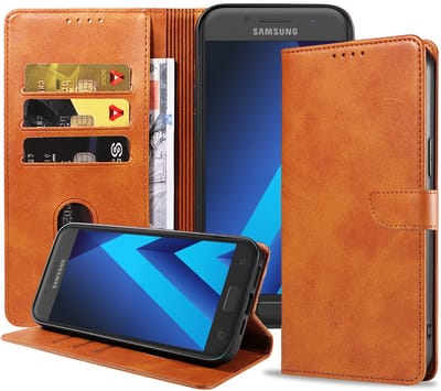 Geschikt voor Samsung Galaxy A3 2017 Telefoonhoesje Kunstleer met Magnetisch lipje en Pasjeshouder Book Case met Klepje - Bruin - Smartphonica geschikt voor Samsung Galaxy A3 (2017)