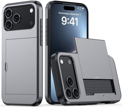 Mobiq - Hybrid Card geschikt voor iPhone 17 Pro Hoesje met Pashouder - grijs