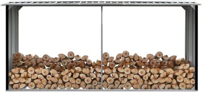 Tuin Opslag Schuur - Metalen Berghuis - Brandhout Opslag - Gegalvaniseerd Staal - 330x92x153 cm - Antraciet