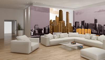 Fotobehang Vlies Skyline | Geel, Grijs | GROOT 832x254cm