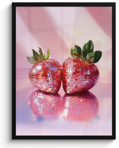 Fotolijst inclusief poster - Posterlijst 50x70 cm - Posters - Disco - Fruit - Glitter - Strawberry - Foto in lijst - Keuken decoratie muur - Wanddecoratie accessoires - Muurdecoratie - Schilderijen