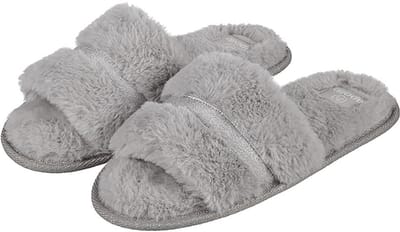 Apollo huisslippers/instapsloffen/pantoffels - kinderen - imitatiebont - grijs - maat 37-38