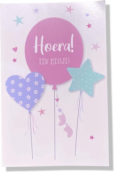 Een Dochter! - Luxe Geboortekaartje Meisje - 12x17cm - Gevouwen wenskaart met envelop