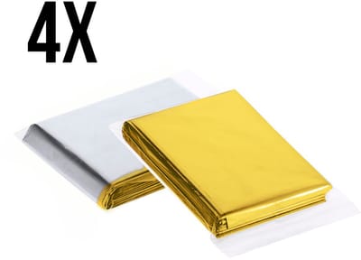 4 Stuks - Isolerende Nooddeken – Dubbelzijdig Zilver/Goud – Gealumineerd PET – Waterdicht & Compact
