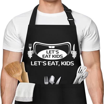 Zwarte verstelbare schort, humoristisch en grappig design, vlekbestendig en waterdicht, zwart maat 2.