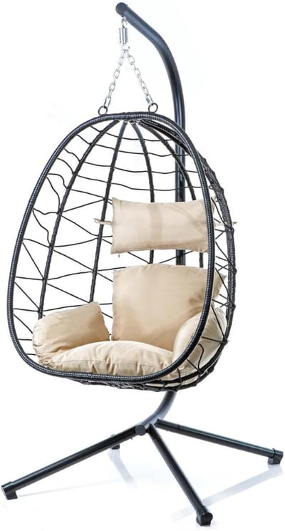 VIN® Hangstoel Cocoon - Egg Hangstoel – Hang Stoel Met Standaard – Egg Chair Inclusief Kussens – Voor Binnen Of Buiten – Hangstoelen – Gewicht tot 130 Kg