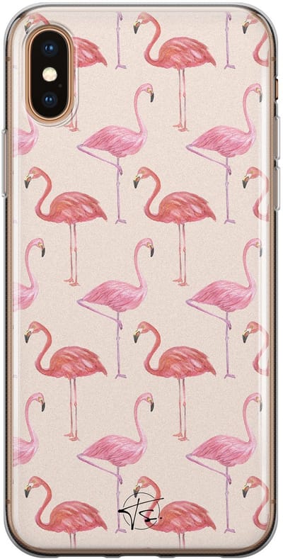 Hoesje geschikt voor iPhone Xs - Flamingo - Soft Case - TPU - Print - Roze - Mooie Telefoonhoesjes