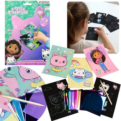 Gabby's Dollhouse 2in1 creatieve set, krasplaat + metallic plakplaat voor meisjes, magische afbeeldingen