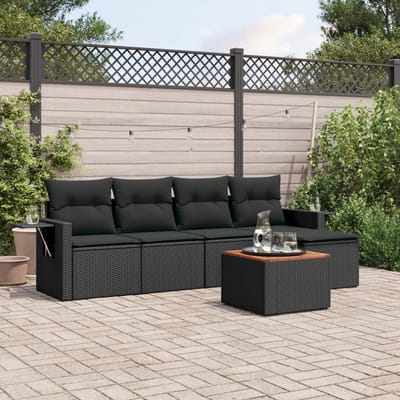 vidaXL - 6-delige - Loungeset - met - kussens - poly - rattan - zwart