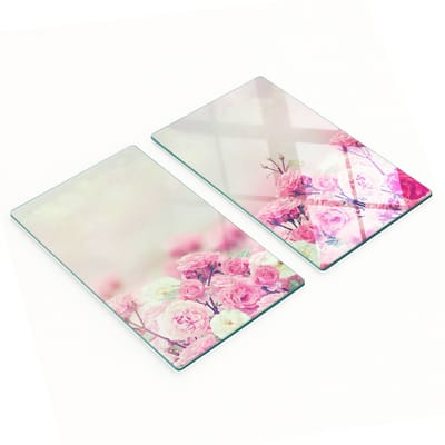 Set van twee glazen snijplanken met wilde rozenmotief, 2x30x52 cm