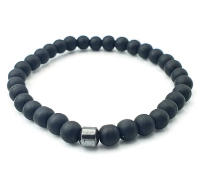 Kralenarmband voor mannen met 6mm zwarte matte natuursteen en hematiet kraal 19 cm