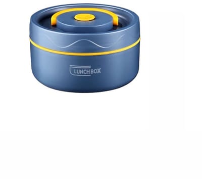 Lunchbox - Lunchbox volwassenen - Geisoleerde lunchbox - Lunchbox met vakjes - Warme lunchcontainer - Thermische container met handvat - Draagbare ronde thermische lunchcontainer - 440ml - Magnetronbestendig - 304 roestvrij staal(blauw)