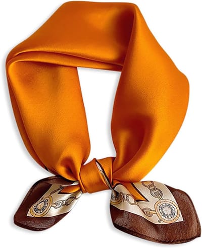 Zijde Sjaal voor Vrouwen - Kleine Vierkante Vintage Sjaals met Print en Effen Kleur, Lichtgewicht en Zacht, Perfect als Accessoire en Hoofddoek, Oranje