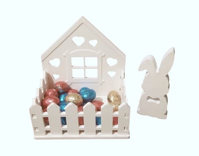 Little1gifts - DIY Paashuisje met Konijn – Creatief Knutselpakket voor Pasen – Decoratief Miniatuurhuisje