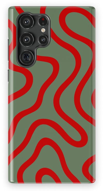 DripCase Curvy Lines Hoesje Samsung Galaxy S22 Ultra | Backcover met Mag | Design Tough Case Samsung Galaxy S22 Ultra Crimson Terrain