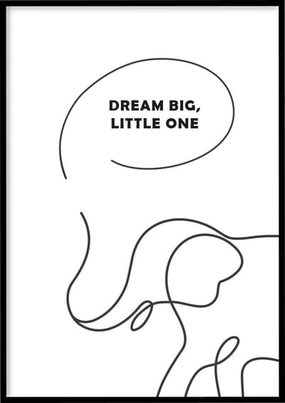 Poster Elephant Dream Big - 30x40 cm - Line art poster - Abstracte poster - Kinderkamer poster - Exclusief fotolijst - WALLLL