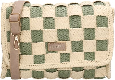 Charm London Cornwall Schoudertas - Crossbody - Riet - Overslag - Schouderband - Olijfgroen