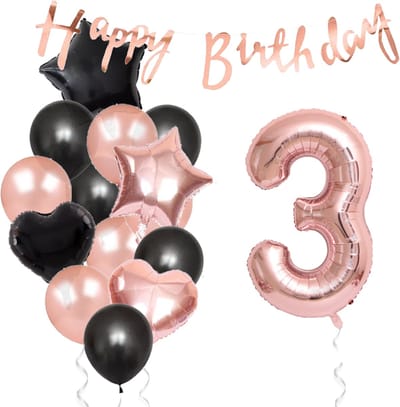 Snoes Ballonnen 3 Jaar Feestpakket – Versiering – Verjaardag Set Liva Rose Cijferballon 3 Jaar -Heliumballon
